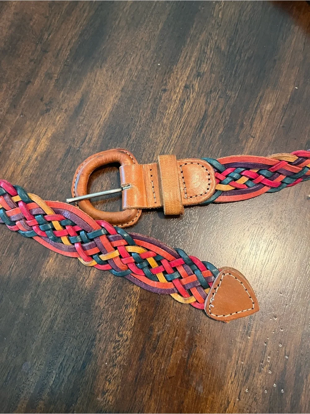 Braided Multicolor Women's Leather-Trim Belt - Tan Accent